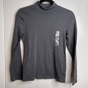 Karen Scott Womens Petite Cotton Mock-Neck Top Charcoal Heather